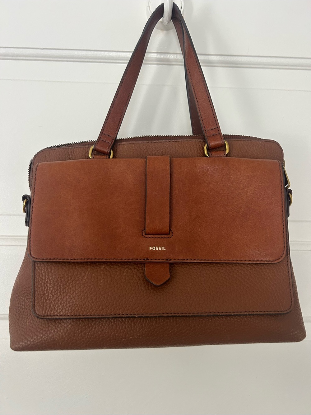 Fossil Kinley Leather Satchel Crossbody Brown Bag
